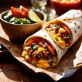 Breakfast burrito, mexican american breakfast food, convenient wrap