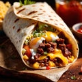 Breakfast burrito, mexican american breakfast food, convenient wrap