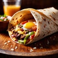 Breakfast burrito, mexican american breakfast food, convenient wrap