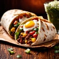 Breakfast burrito, mexican american breakfast food, convenient wrap