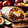 Breakfast burrito, mexican american breakfast food, convenient wrap