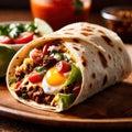 Breakfast burrito, mexican american breakfast food, convenient wrap