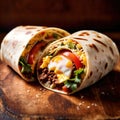 Breakfast burrito, mexican american breakfast food, convenient wrap