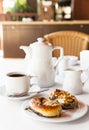 Breakfast with cake and coffee Royalty Free Stock Photo