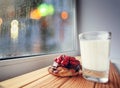 Breakfast Cake milk window Royalty Free Stock Photo