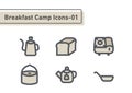 Breakfast camp element flat line icon set isolated on white background ep01 Royalty Free Stock Photo