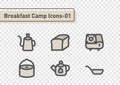 Breakfast camp flat line icon set isolated on transparency background ep01 Royalty Free Stock Photo