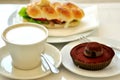 Breakfast with cappuccino and chocolate cake Royalty Free Stock Photo