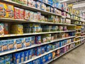 The breakfast cereal aisle at a Walmart Store with no people