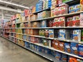 The breakfast cereal aisle at a Walmart Store with no people