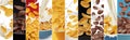 Breakfast cereal collage, corn flakes with pouring milk Royalty Free Stock Photo