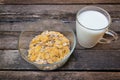 Breakfast cereal and dry fruit on wooden background Royalty Free Stock Photo