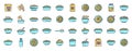 Breakfast cereal icons set vector color line