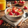 Breakfast with Cereal in Milk and Strawberries Royalty Free Stock Photo