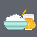 Breakfast Cereal Oatmeal and Orange Juice, Icon in Modern Flat S Royalty Free Stock Photo