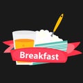 Breakfast Cereal Oatmeal and Orange Juice, Icon in Modern Flat Royalty Free Stock Photo