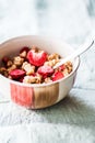 Breakfast with cereals and lyophilized strawberries Royalty Free Stock Photo