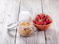 Breakfast with cereals, milk and strawberries Royalty Free Stock Photo