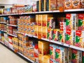 Breakfast cereals in a superstore. Royalty Free Stock Photo