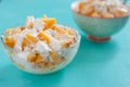 breakfast cheese, cottage cheese, sour cream, honey, peach, the concept of healthy and tasty food