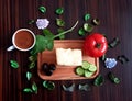 Breakfast, cheese and cucumber and tomatoes Royalty Free Stock Photo