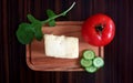 Breakfast, cheese and cucumber and tomatoes Royalty Free Stock Photo