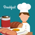 breakfast chef cooking delicious egg bread cappuccino Royalty Free Stock Photo