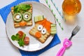 Breakfast for a child - children`s funny toasts