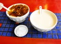 Breakfast in China, soya milk & savory beancurd