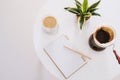 Breakfast with chocolate cake and coffee served on a beautiful living home Royalty Free Stock Photo