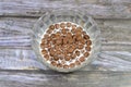 Breakfast Chocolate flavored balls cereal, as a snack prepared with milk for children and adults, crispy crunchy chocolate Royalty Free Stock Photo