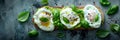 a breakfast classic with a mouthwatering image of poached egg avocado toast topped with fresh basil Royalty Free Stock Photo