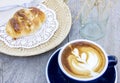 Breakfast coffee and almond croissant