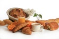 Breakfast, coffee , bread and fruits Royalty Free Stock Photo