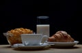 Breakfast with coffee, croissant and cornflakes Royalty Free Stock Photo