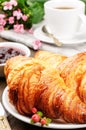 Breakfast with coffee, croissant and jam Royalty Free Stock Photo