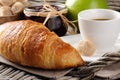 Breakfast with coffee, french croissant and jam Royalty Free Stock Photo