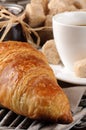 Breakfast with coffee, french croissant and jam