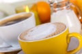 Breakfast with coffee,milk and orange juice Royalty Free Stock Photo