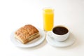 breakfast of coffee, orange juice and mix focaccia. Royalty Free Stock Photo