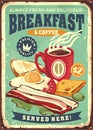 Breakfast and coffee retro menu advertisement Royalty Free Stock Photo