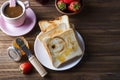 Breakfast with coffee, toasts, strawberry and jam Royalty Free Stock Photo