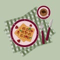Breakfast. Coffee with Viennese waffles. Vector illustration