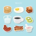 Breakfast concept with fresh food and drinks flat icons set vector illustration Royalty Free Stock Photo