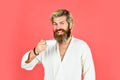 Breakfast concept. Morning begins with coffee. Understanding Your Daily Rhythms. Bearded man with mug. Man with beard in