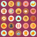 Breakfast concept seamless pattern vector illustration. Cartoon food icons of pastry, fruit, drinks. Egg, bacon, sausage Royalty Free Stock Photo