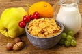 Breakfast with corn flakes and milk Royalty Free Stock Photo