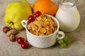 Breakfast with corn flakes and milk Royalty Free Stock Photo