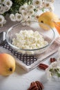 Breakfast of cottage cheese, pear Royalty Free Stock Photo