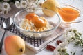 Breakfast of cottage cheese, pear Royalty Free Stock Photo